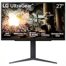 LG UltraGear™
27"
QHD IPS Display
180Hz (200Hz 0/C)
1ms GtG
NVIDIA G-SYNC Compatible
AMD FreeSync
Tilt/Height/Pivot Stand
UltraGear