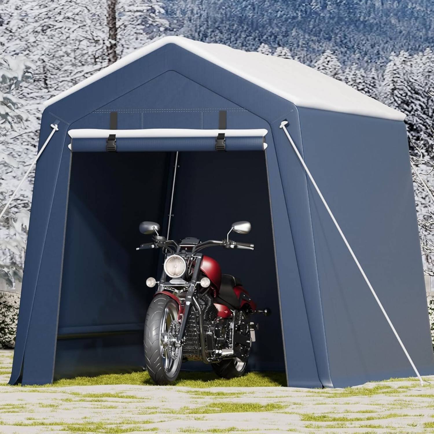 Front. Qeetex - 6x8ft Portable Garage, Outdoor Storage Shelter Shed Carport  for Motorcycle Bike, Grey - Grey.