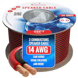 Cables Direct Online - 25FT 14/2 Speaker Wire CL3 Rated CCA (Copper-Clad Aluminum) 14AWG 2-Conductor Cable Low Voltage Black/Red - Black and Red