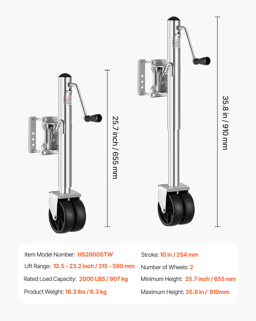 Wheel Load Distribution VEVOR Trailer Jack with Wheel, 2000 lbs Load Capacity, Heavy Duty ...