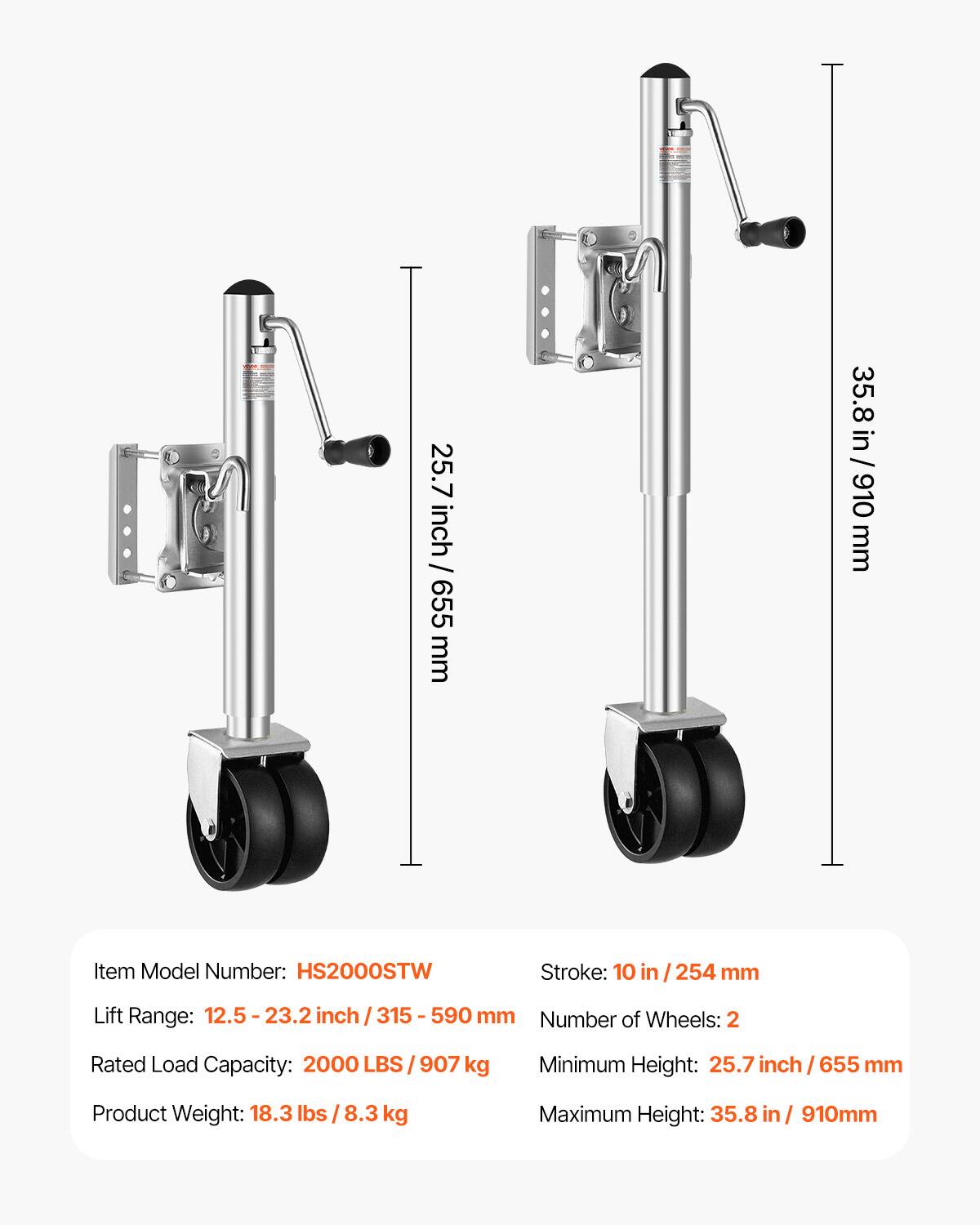 VEVOR Trailer Jack with Wheel, 2000 lbs Load Capacity, Heavy Duty ...