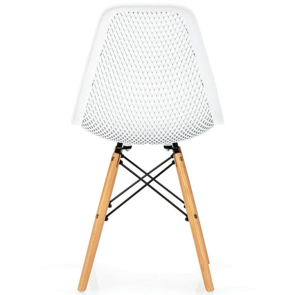 Back. Pefilos - Pcs Modern Plastic Hollow Chair Set with Wood Leg White Lounge Chair Dining Room Chair for Kitchen Bedroom - White.