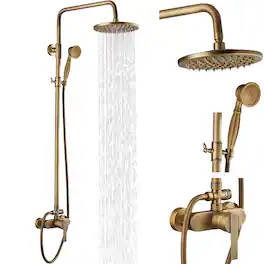 Dazzed Corner - Exposed Pipe Shower System, Single Handle - Antique Brass