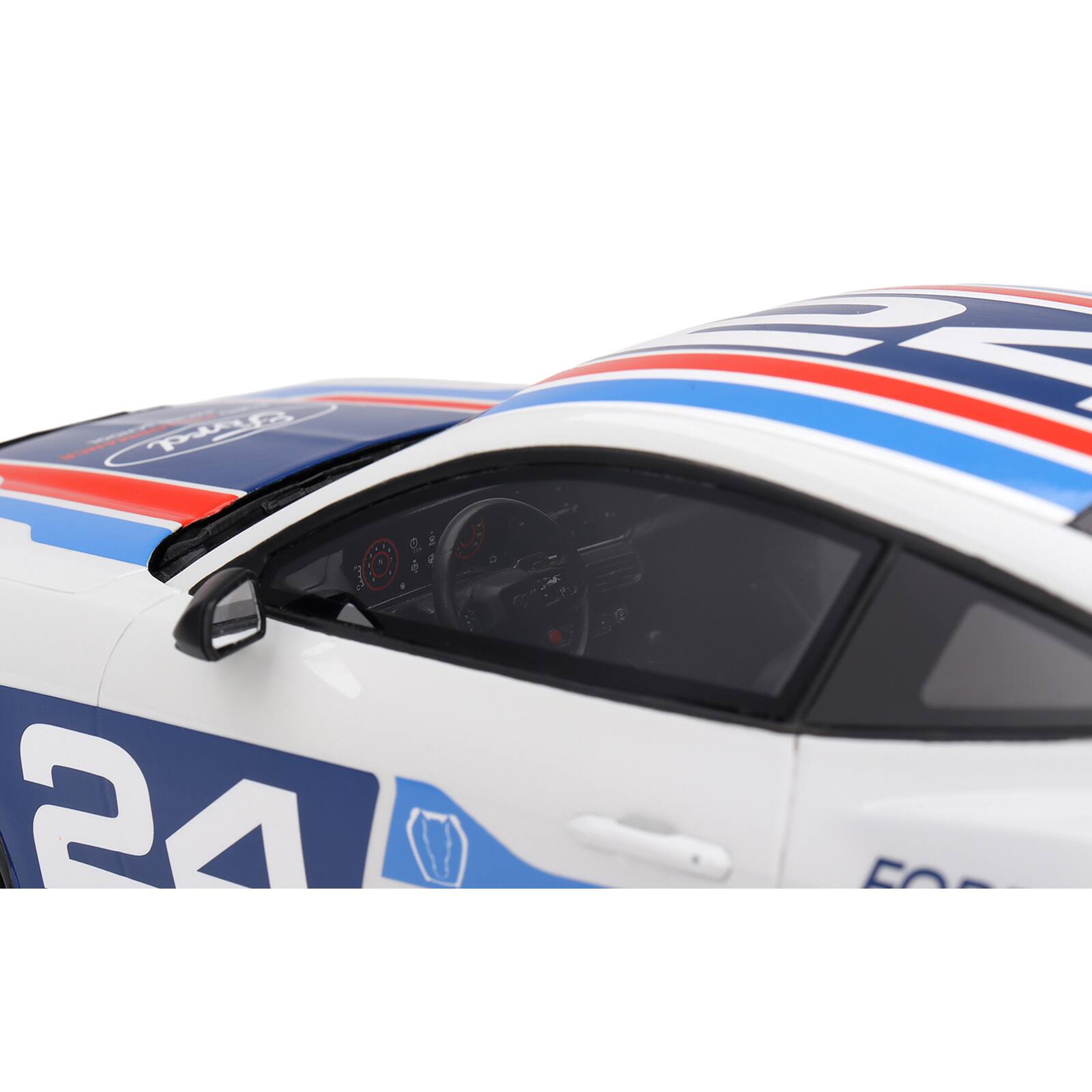 Alt View 1. Top Speed - Ford Mustang Dark Horse #24 "Ford Performance Racing School" White with Graphics 1/18 Model Car by Top Speed.
