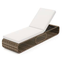 Gymax - Chaise Lounge Chair w/ Adjustable Backrest Cushion & Storage Outdoor - White, Mix Brown