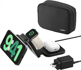 Belkin - BoostCharge Pro 3-in-1 Magnetic Charging Travel Pad Pad - Black