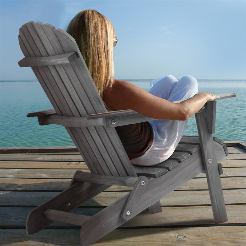 Back. HTUTWOO - Set of 2 Wooden Folding Adirondack Chair,Wood Lounge Patio Chair for Garden,Outdoor Lounge Patio Chair for Lawn Backyard - Gray.