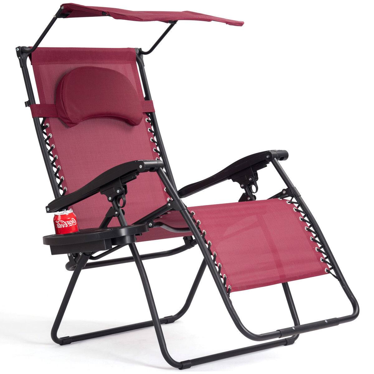 Alt View 7. Gymax - Gymax Folding Recliner Zero Gravity Lounge Chair W/ Shade Canopy Cup Holder Wine - Black, Wine.
