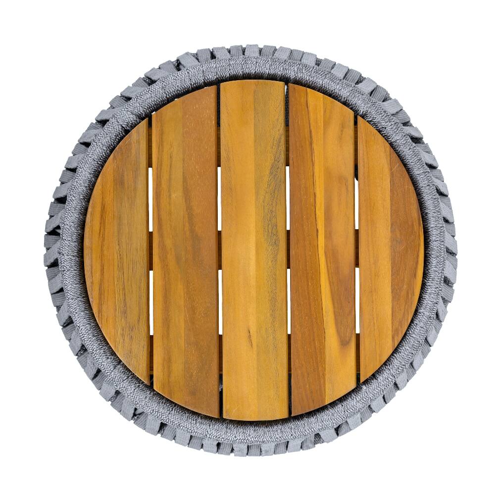 Alt View 3. Loheer - Loheer Outdoor Side Table Acacia Wood Rope Design Teak Finish - Grey.