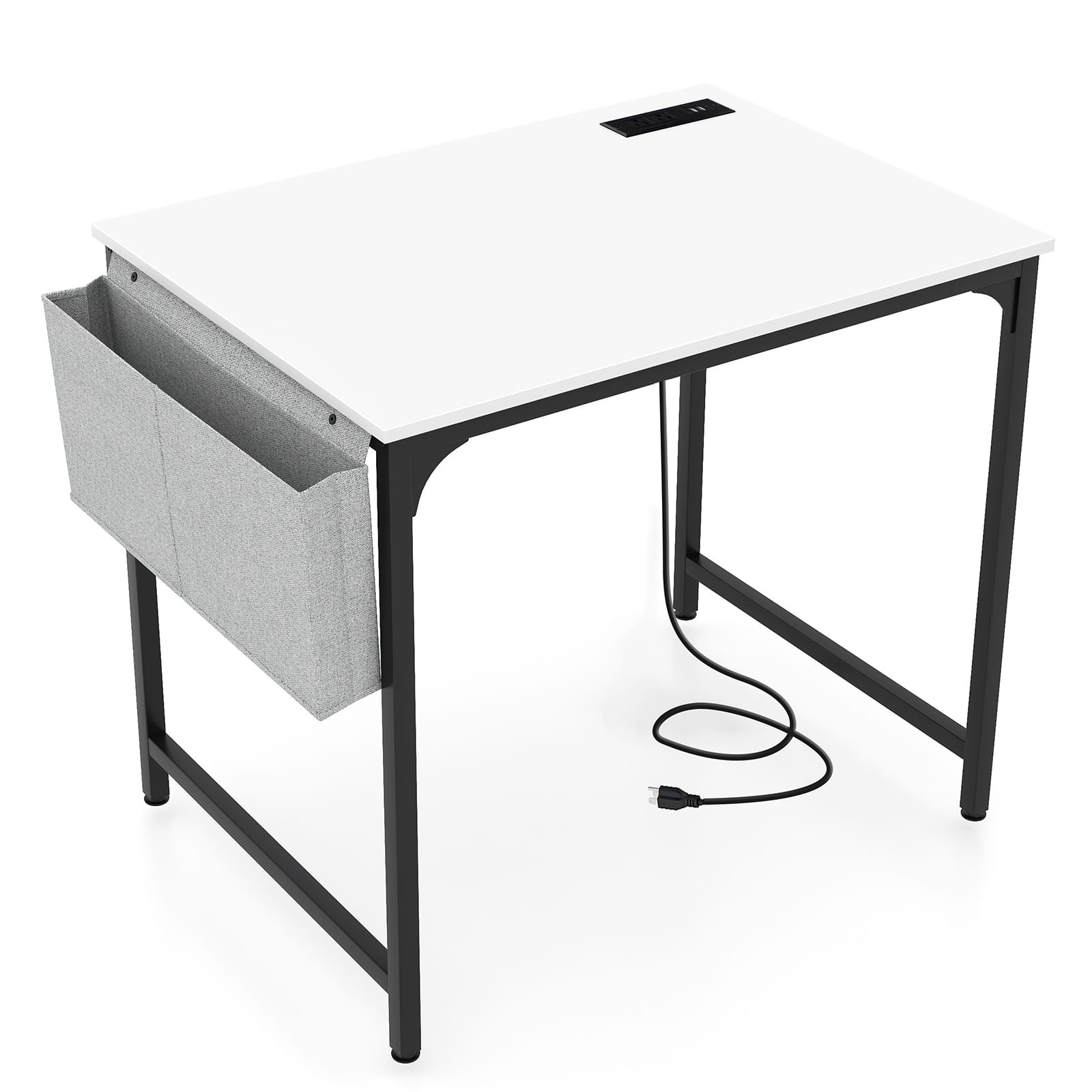 Ecooso - 32 Inch Small Computer Desk with Charging Station, Compact Workstation for Home Office - White