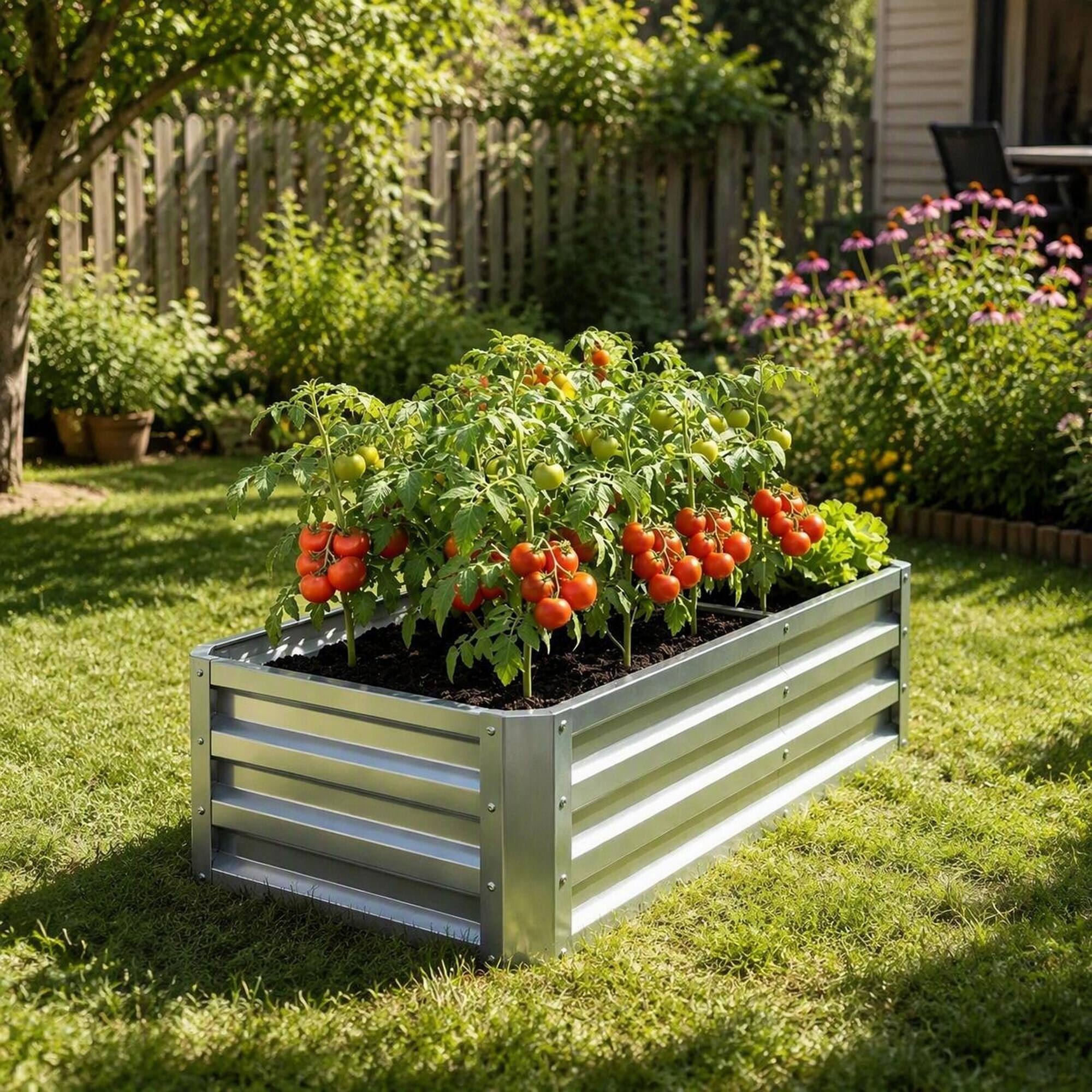 Alt View 2. RYHNUYNE - Galvanized Steel Raised Garden Bed 4x2x1 ft Outdoor Metal Planter Box for Vegetables Flowers Herbs and Succulents - Silver.