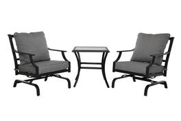 Boyel Living - 3-Piece Outdoor Patio Conversation Set with Gray Cushions and Coffee Table - Black