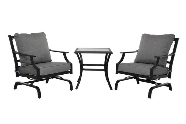Front. Boyel Living - Black 3-Piece Outdoor Patio Conversation Set with Gray Cushions and Coffee Table - Black.