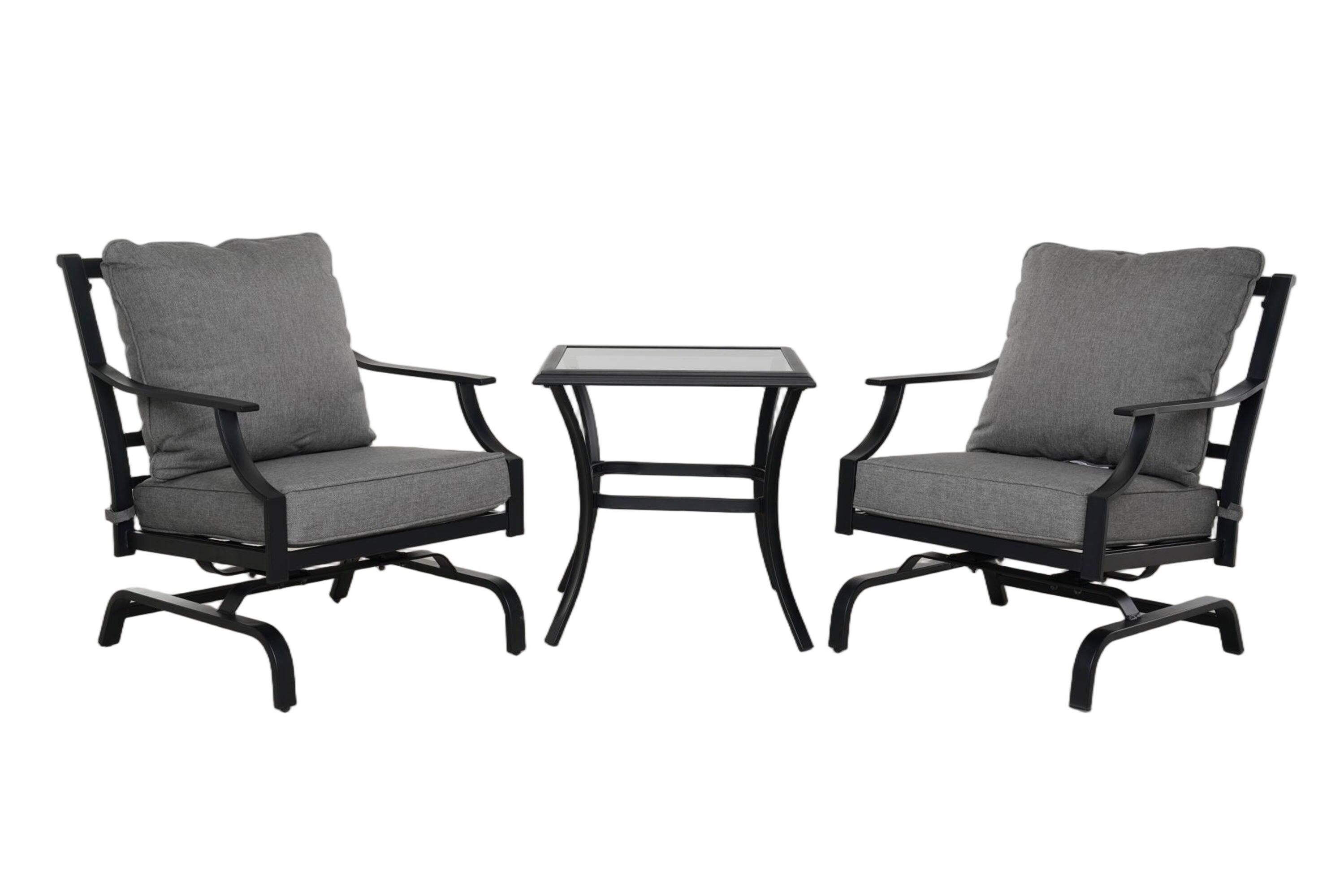 Front. Boyel Living - Black 3-Piece Outdoor Patio Conversation Set with Gray Cushions and Coffee Table - Black.