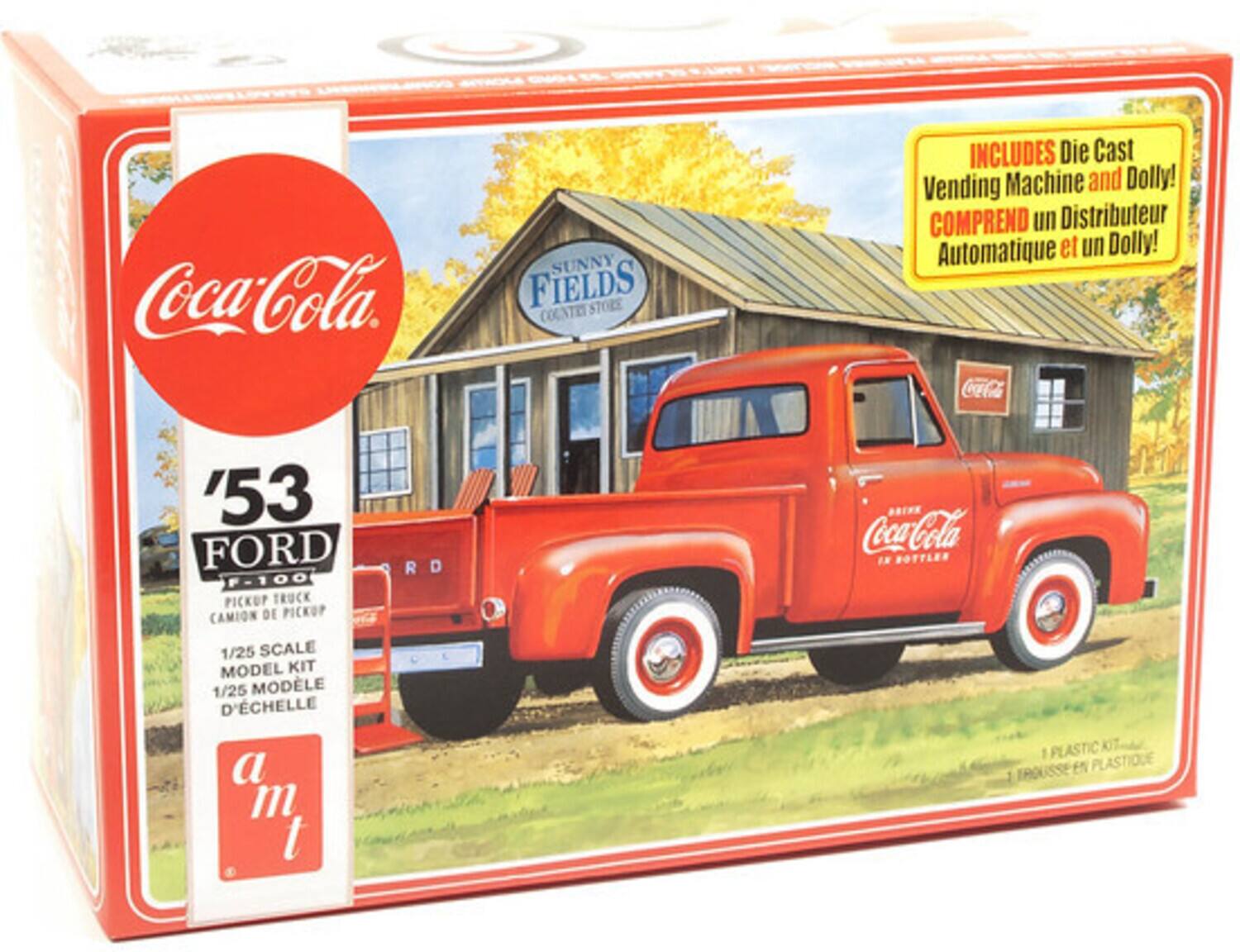 Coca-Cola. SUNNY FIELDS STORE INCLUDES Die Cast Vending Machine and Dolly! COMPREND un Distributeur Automatique et un Dolly! Coa-Ca '53 FORD F-100 PICKUP TRUCK CAMION DE PICKUP 1/25 SCALE MODEL KIT 1/25 MODÈLE D'ÉCHELLE a m t AI*E Coca-Cola FN POTTLER PLASTIC KIT 1 TROUSSE EN PLASTIQUE