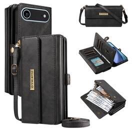Dteck - Wallet Case for Apple iPhone Air, Shockproof PU Leather Flip RFID Blocking Card Slots with Shoulder Strap - Black