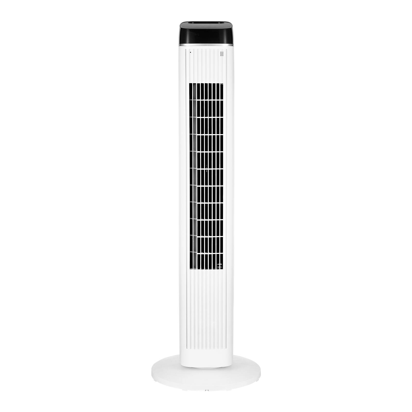 Left. HOMLUX - 40" Oscillating White Tower Fan 9H Timer 22 ft/s High Velocity with Remote Control, Filter, Thermostat - Black White.