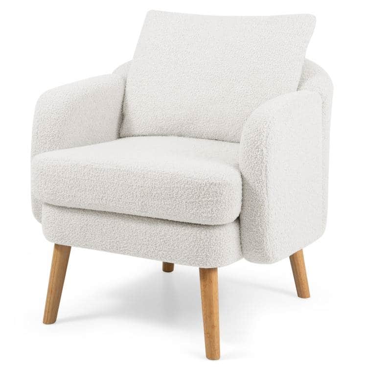 Hivvago - Modern White Sherpa Upholstered Accent Chair with Wooden Legs - Whte
