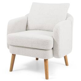 Hivvago - Modern White Sherpa Upholstered Accent Chair with Wooden Legs - Whte