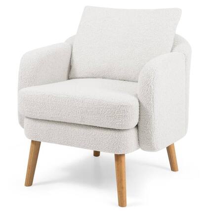 Front. Hivvago - Modern White Sherpa Upholstered Accent Chair with Wooden Legs - Whte.
