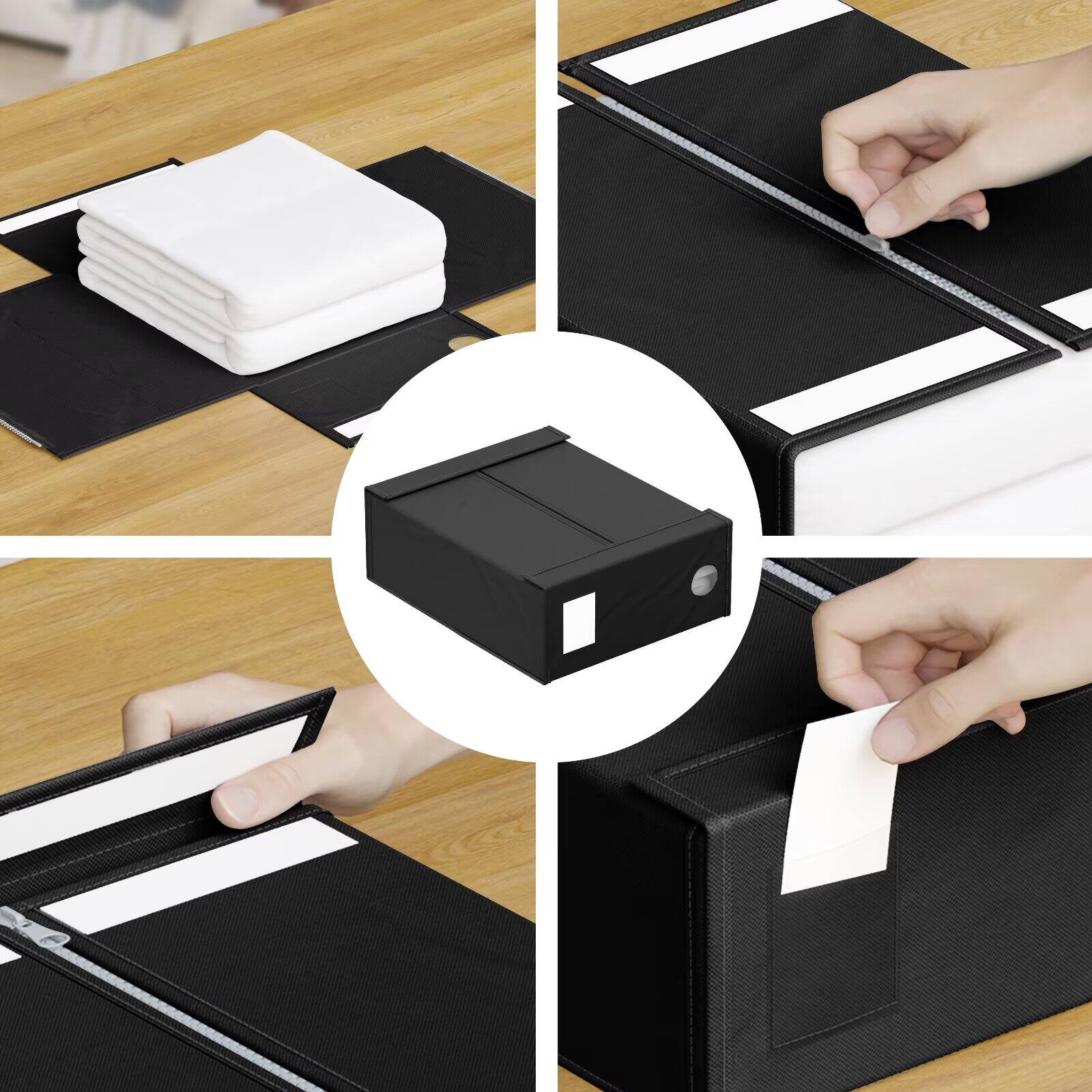 Left. Tooloton - Bed Sheet Organizers 8 Pack, Linen Closet Storage with Window, Queen King Size Bedding Container, Black - Black.