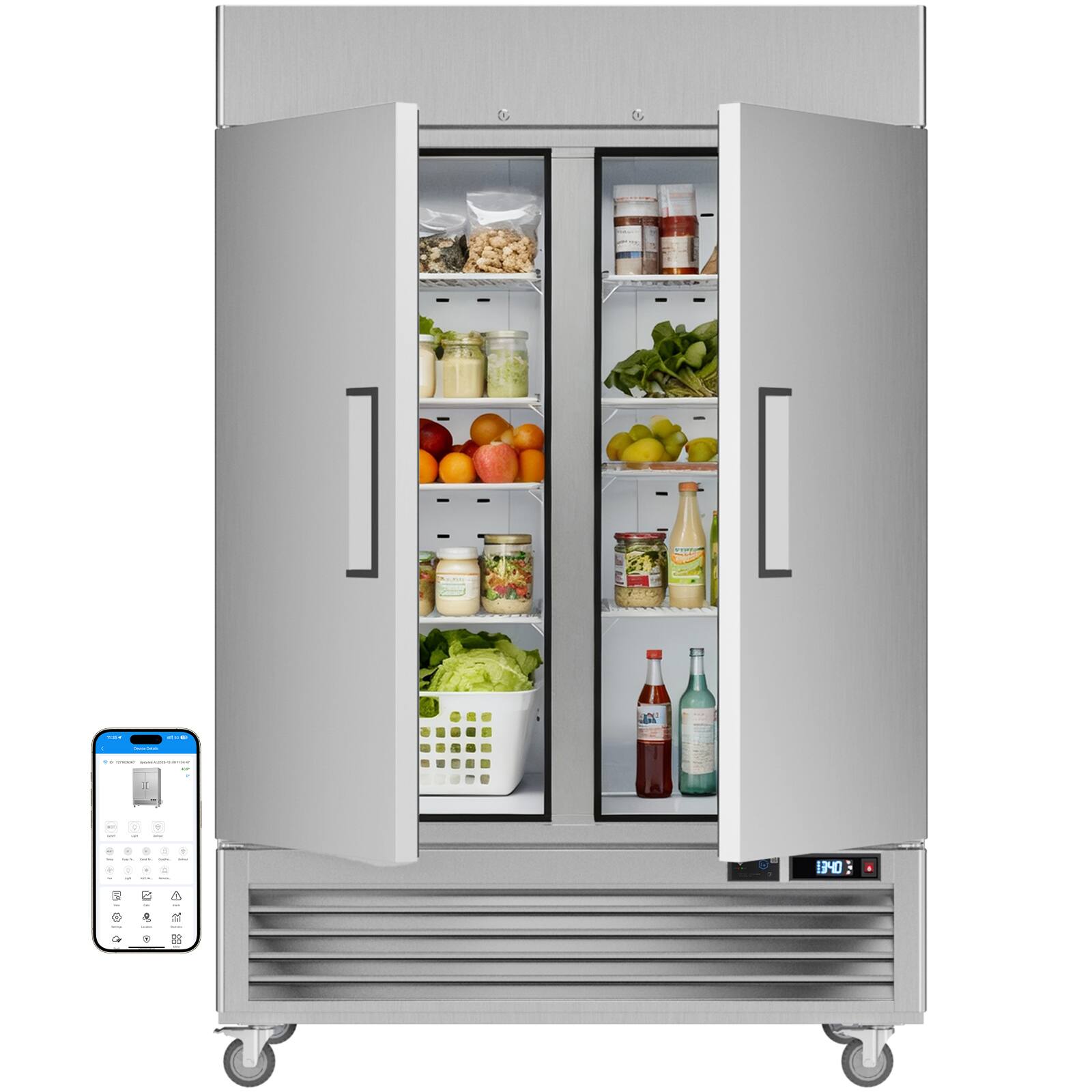 Back. Veecool - VEECOOL 54.4" 49 cu.ft. WiFi Enabled Two Solid Door Commercial Reach-in Refrigerator in Stainless Steel with 8 Shelves - Stainless Steel.