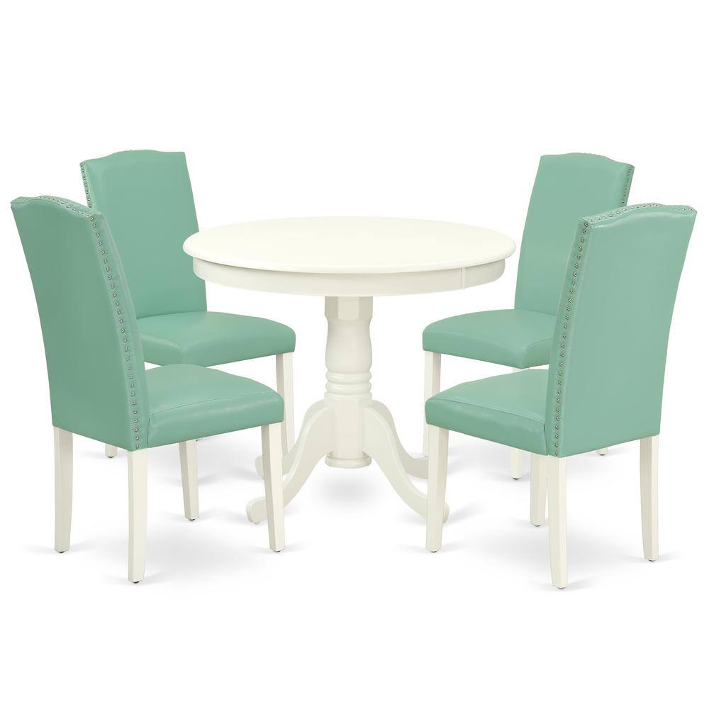Back. East West Furniture - Dining Room Set Linen White - Brown.