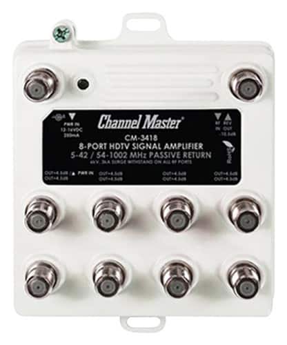 Front. Channel Master - Ultra Mini 8-Port Coaxial Amplifier - White.