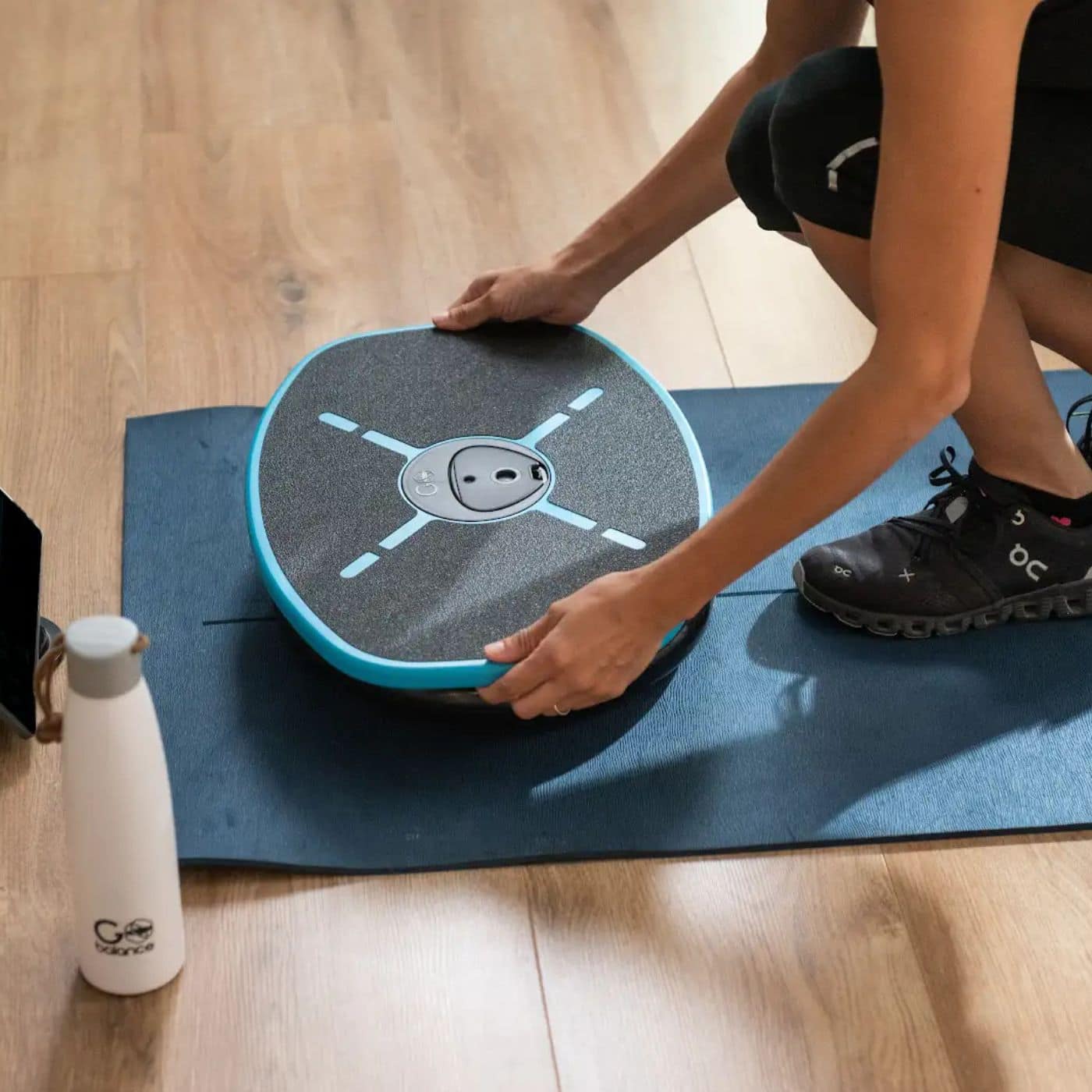 Back. Particula - GoBalance Sport – App-Enabled Balance Board with Bluetooth & 12 Games for Home Workouts, Balance & Strength - Black with Blue.