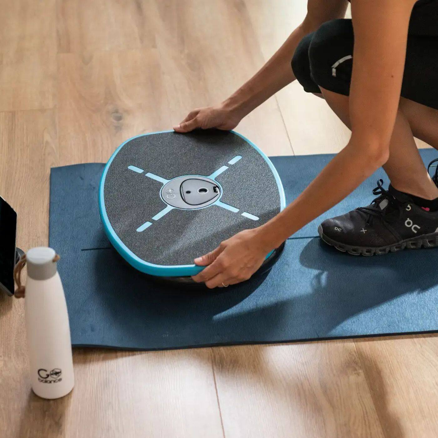 Back. Particula - GoBalance Sport – App-Enabled Balance Board with Bluetooth & 12 Games for Home Workouts, Balance & Strength - Black with Blue.