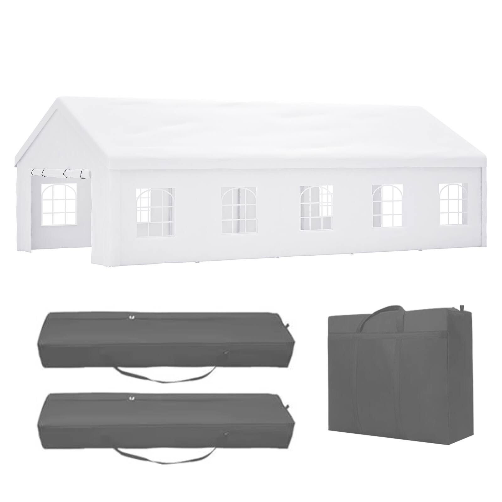 Front. RYHNUYNE - 16x32 FT Party Tent 3 Bags Removable Sidewalls Canopy Weddings BBQs Camping Carports - White.
