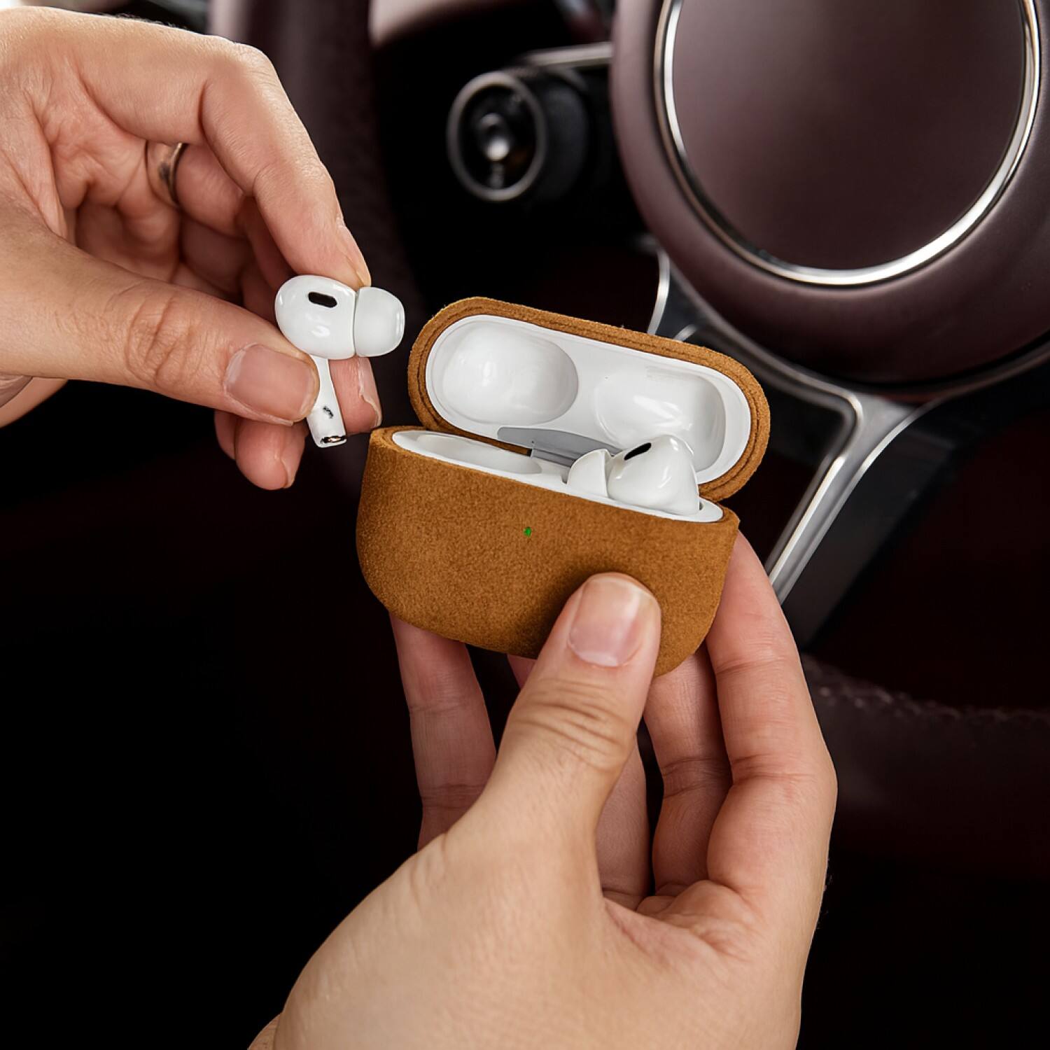 Alt View 2. SaharaCase - Apple Airpods Pro 3 (2025) Case | Italian Suede Leather | Premium Finish | Indy Series - Sand Brown.