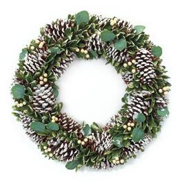 BreeBe - Cone and Berry Wreath 20"D - Green, White