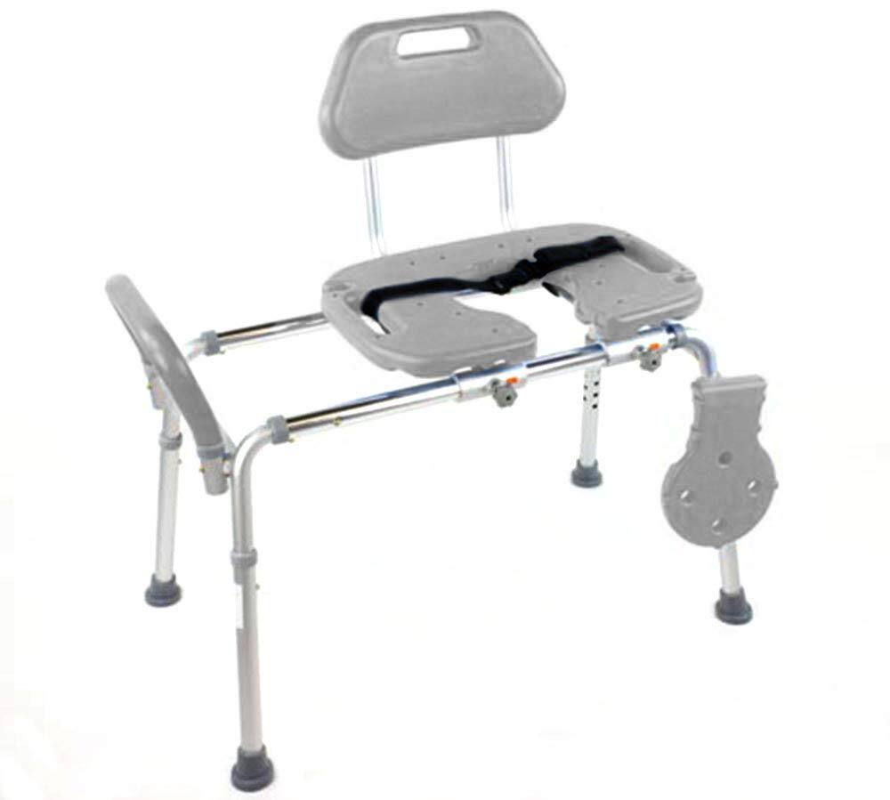Front. JETRANSPORT - Sliding Shower Chair Hydroglyde Heavy Duty Padded Bathtub Transfer Bench With Cut Out Seat For Bath Tub - Gray.