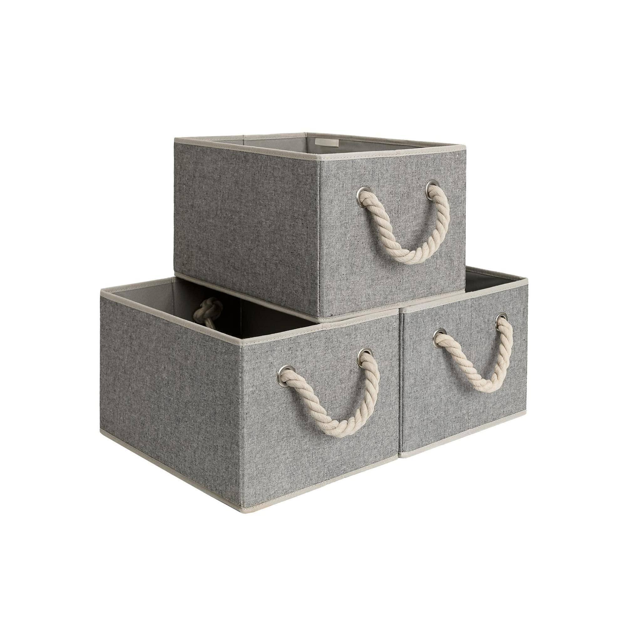 Alt View 1. Dapper Styles - Storage Baskets For Shelves Foldable Fabric Closet Bins With Handles Clothes Organizer 3-pack - Gray-14 ¾" L x 10 ¼" W x 8" H.
