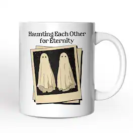 OrnamentallyYou - Retro Ghost Picture Haunting Each other for Eternity, Mug, Vintage Halloween Gift - White