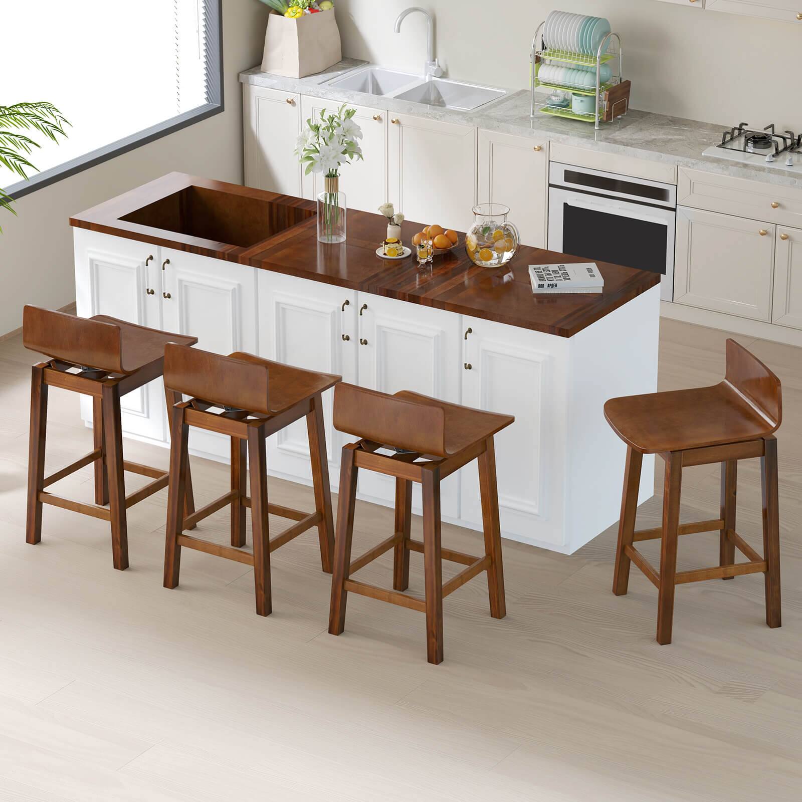 Alt View 3. Costway - 24.5" Counter Height Bar Stools Set of 4 with Footrest Solid Rubber Wood Legs - Brown.