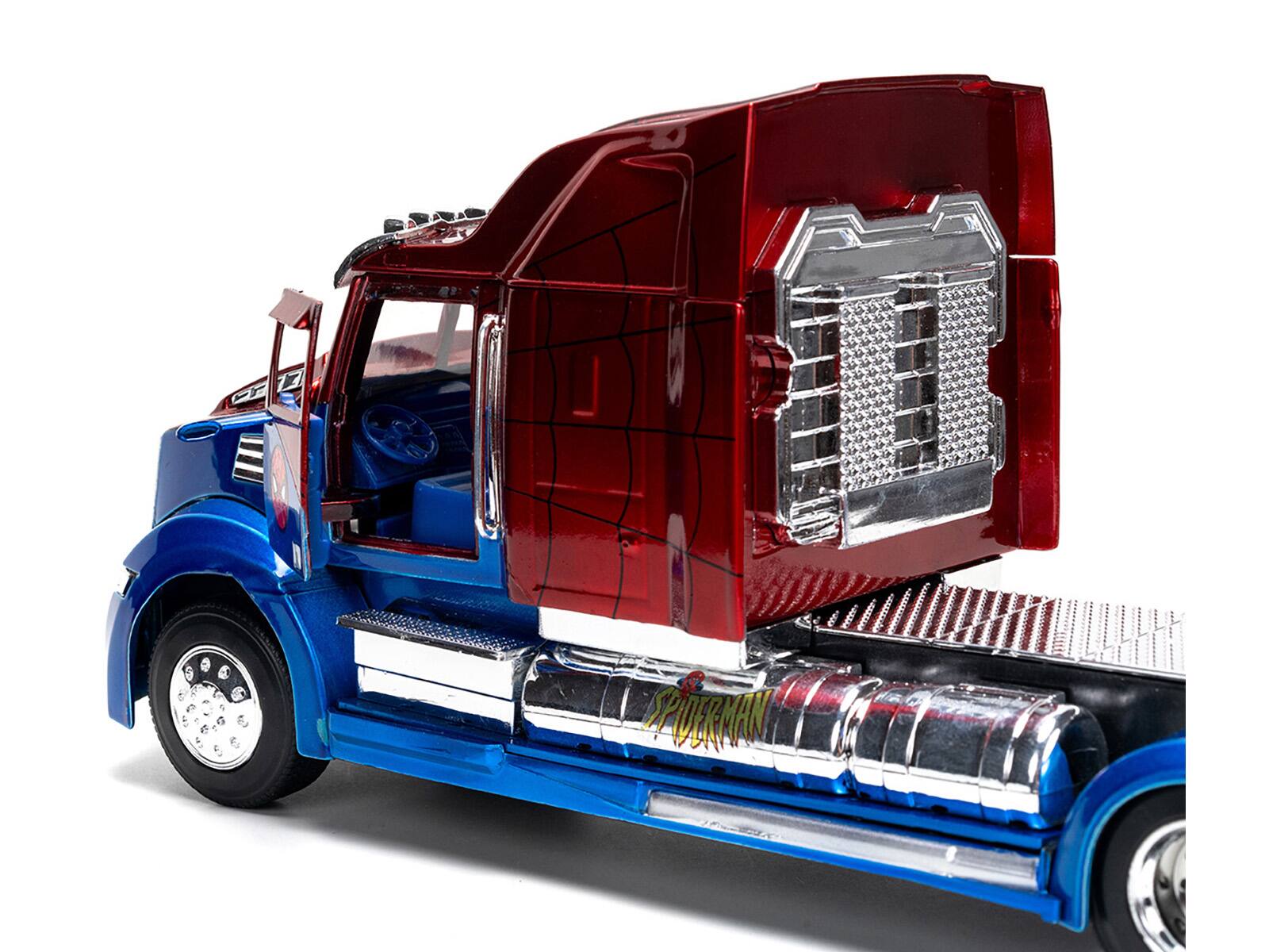 Alt View 1. Jada - Western Star 57X Truck Tractor "Spider-Man" Blue and Red Metallic "Hollywood Rides" Series 1/24 Diecast Model by Jada.