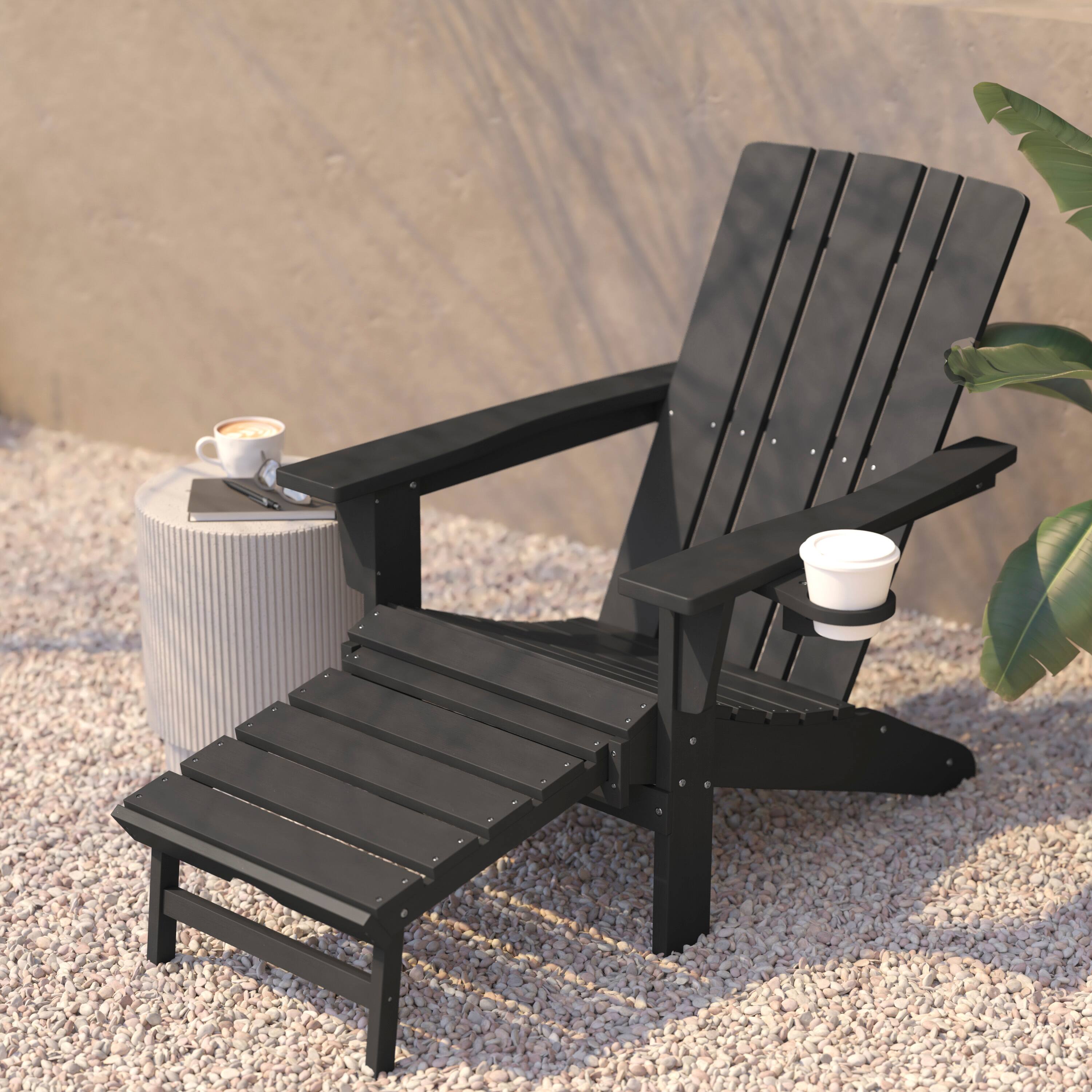 Alt View 3. Flash Furniture - Halifax HDPE Adirondack Chair with Cup Holder and Pull Out Ottoman, All-Weather HDPE Indoor/Outdoor Lounge Chair in Gray - Gray.