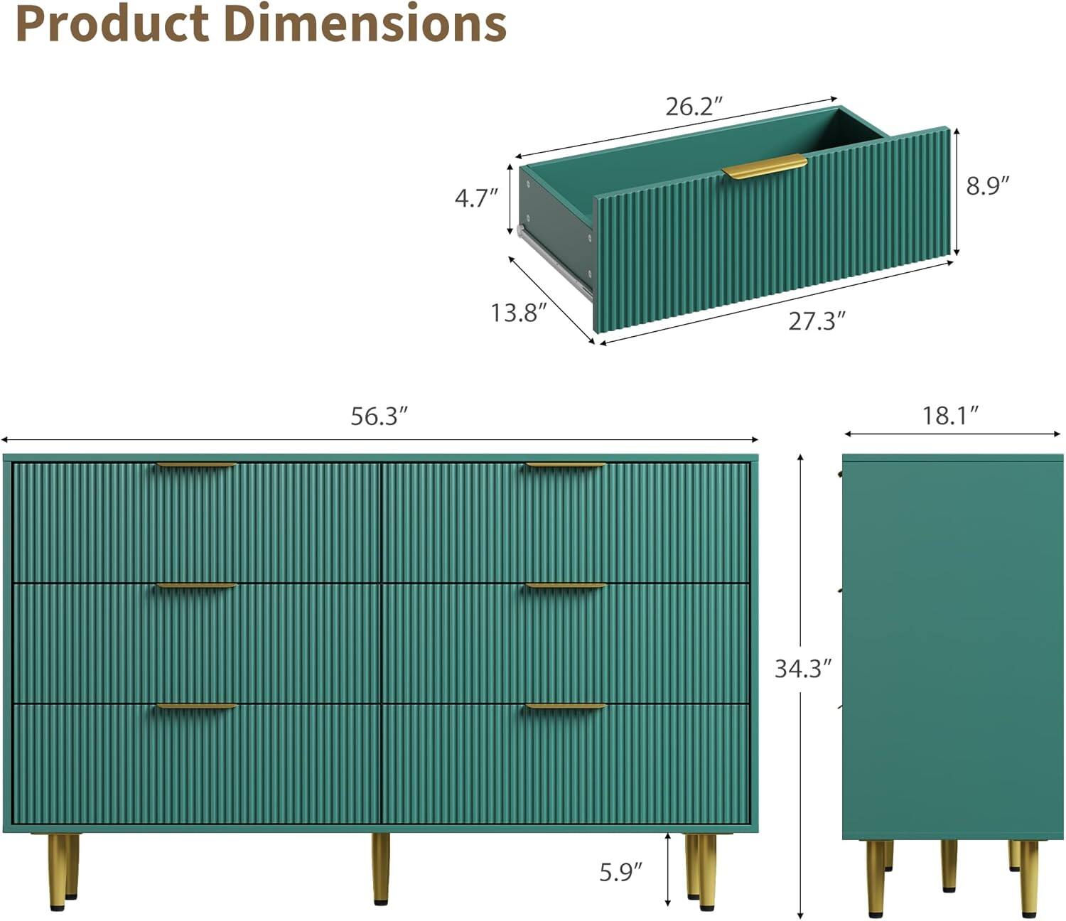 Product Dimensions

- Length: 56.3"
- Width: 27.3"
- Height: 34.3"
- Drawer Height: 5.9"
- Drawer Width: 18.1"
- Drawer Depth: 26.2"
- Drawer Height: 8.9"
- Side Height: 13.8"
- Side Width: 4.7"