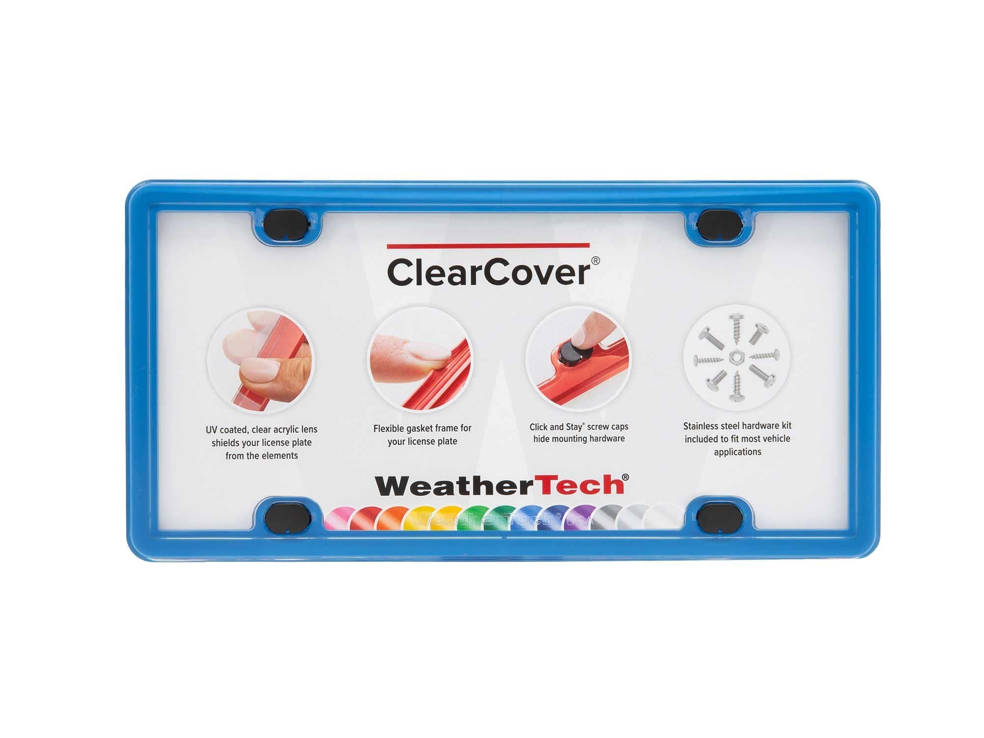 WeatherTech - ClearCover | License Plate Frame with Clear Cover Lens, Multi-Flex Gasket and Stainless Steel Hardware - Baby Blue