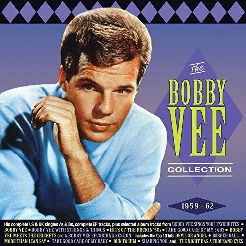 The Bobby Vee Collection 1959-62  
His complete US & UK singles A & Bs, complete EP tracks, plus selected album tracks from:  
- Bobby Vee Sings Your Favourites  
- Bobby Vee with Strings & Things  
- Hits of the Rockin' 50s  
- Take Good Care of My Baby  
- Bobby Vee Meets the Crickets  
- A Bobby Vee Recording Session.  

Includes the Top 10 hits:  
- Devil or Angel  
- Rubber Ball  
- More Than I Can Say  
- Take Good Care of My Baby  
- Run to Him  
- Sharing You  
- The Night Has a Thousand Eyes