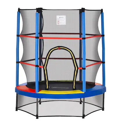 Front. Outsunny - 5FT Trampoline, 55" Mini Trampoline, Enclosure Net, Safety Pad, Steel Frame, Gift - Mixed Color.