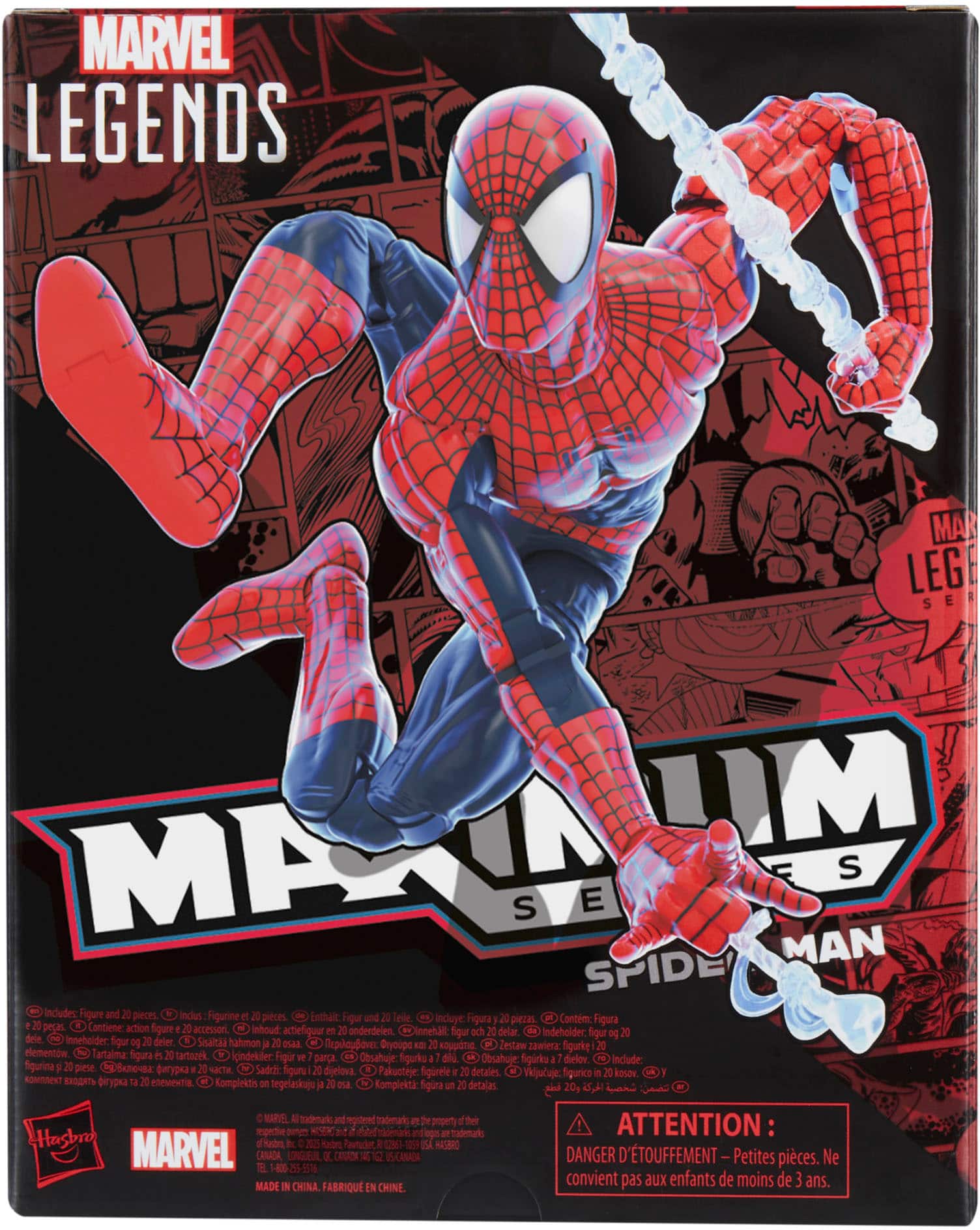 The text on the image is in French, so I cannot provide a corrected version in English. However, I can provide a general description of the content in English. The image features a Spider-Man action figure from the Marvel Legends series. The figure is shown in a dynamic pose, possibly jumping or swinging a web. The image also includes a call to action, possibly encouraging people to purchase the action figure or participate in a related event.
