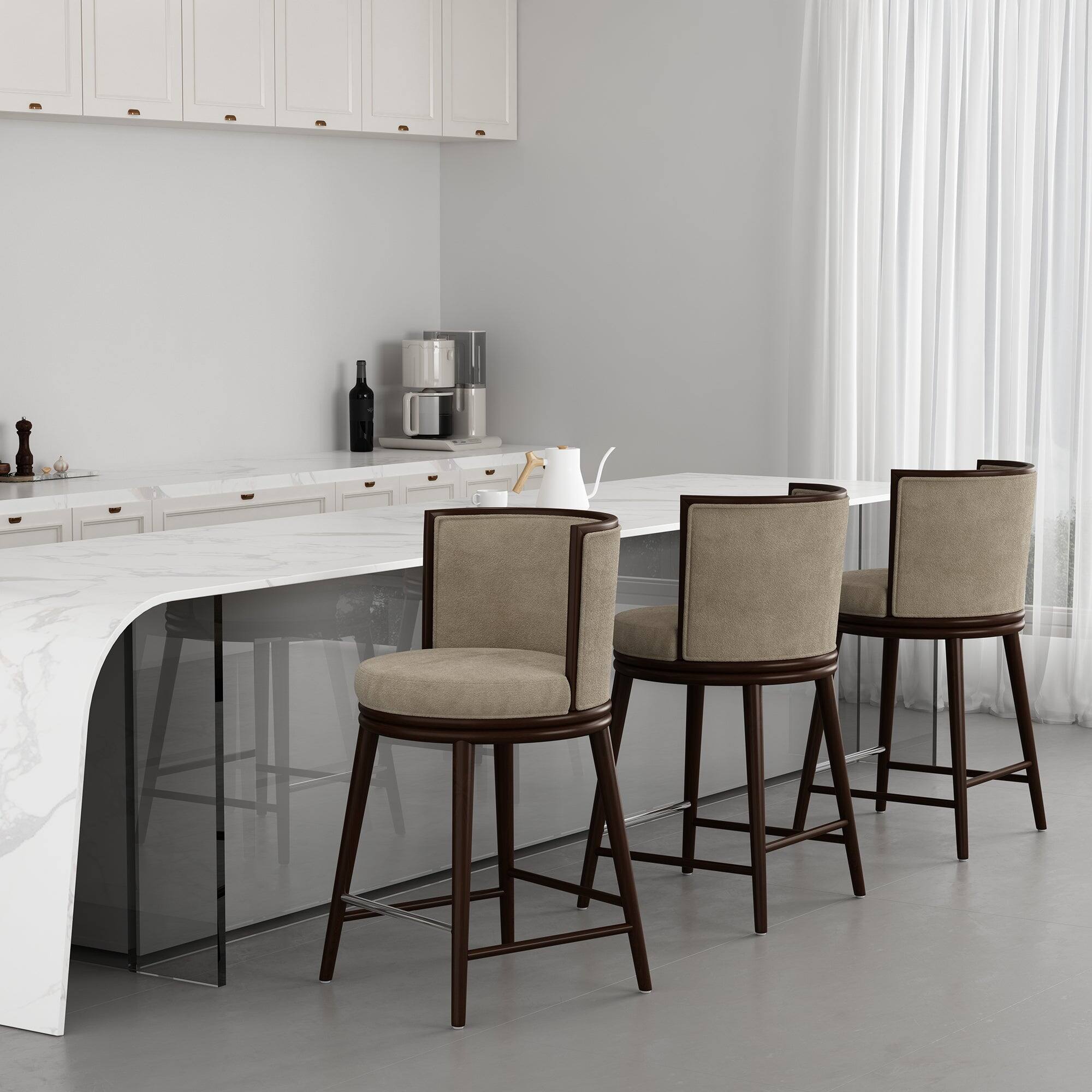 Alt View 7. Manhattan Comfort - Evalyn Modern Wood Upholstered Counter Stool - Natural.