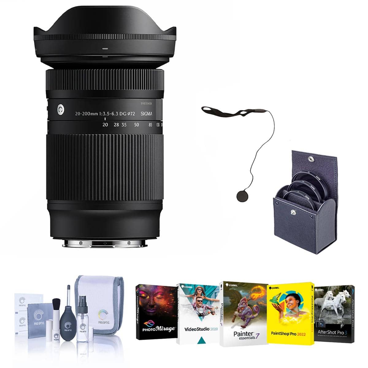 Bundle - Sigma - 20-200mm f/3.5-6.3 DG Contemporary Lens for L Mount, with 72mm Filter Kit, PC Software Kit, Cap Keeper and