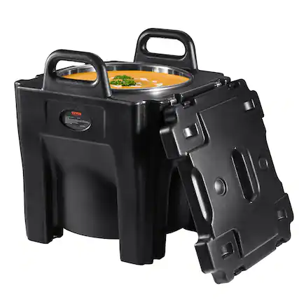 Front. VEVOR - Insulated Food Carrier,32Qt Capacity, Stackable Catering Hot Box with Stainless Steel Barrel, Top Load LLDPE Food Warmer - Black.