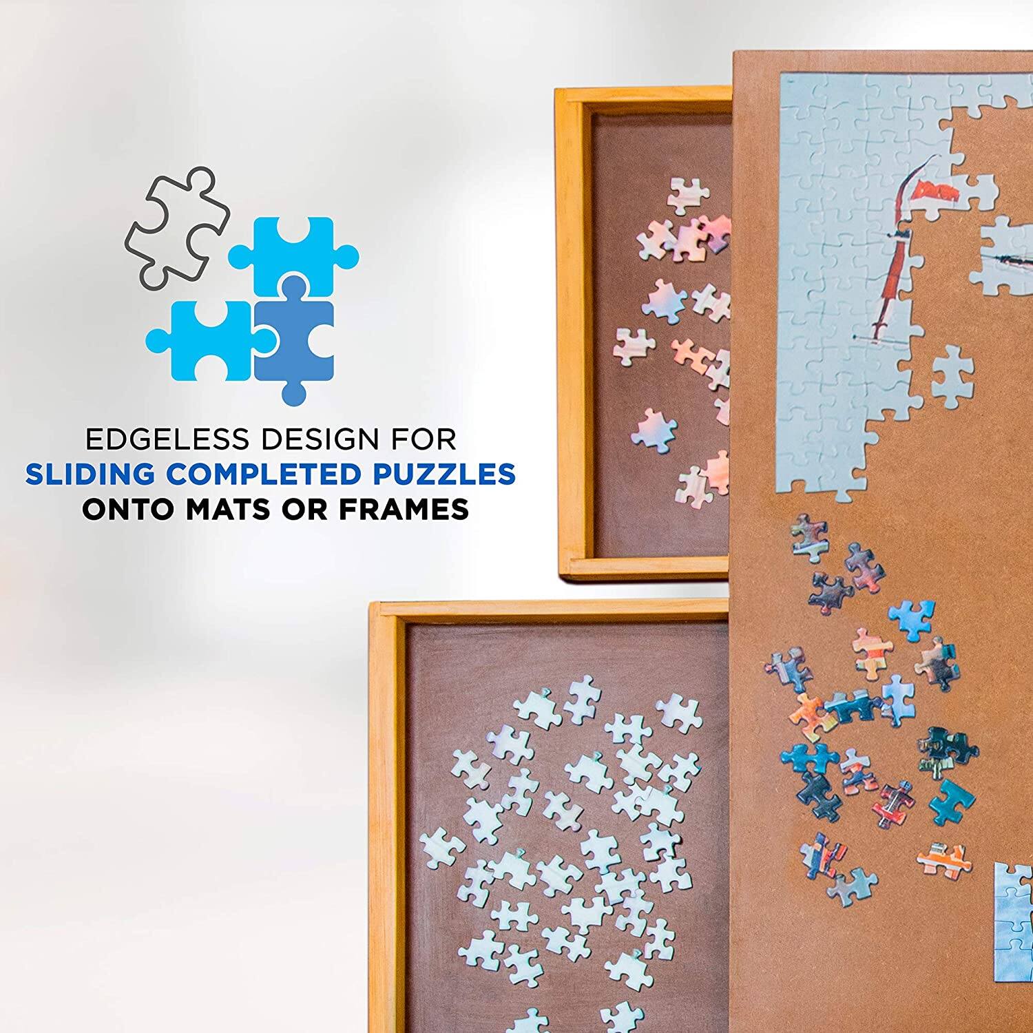 EDGELESS DESIGN FOR SLIDING COMPLETED PUZZLES ONTO MATS OR FRAMES