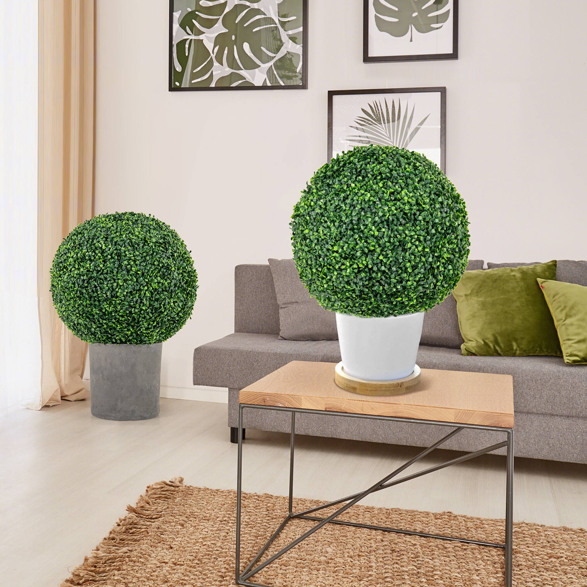 Alt View 1. Gymax - Gymax 2 PCS 20'' Artificial Boxwood Topiary Balls Sun-protective Round Greenery Bushes - Green.