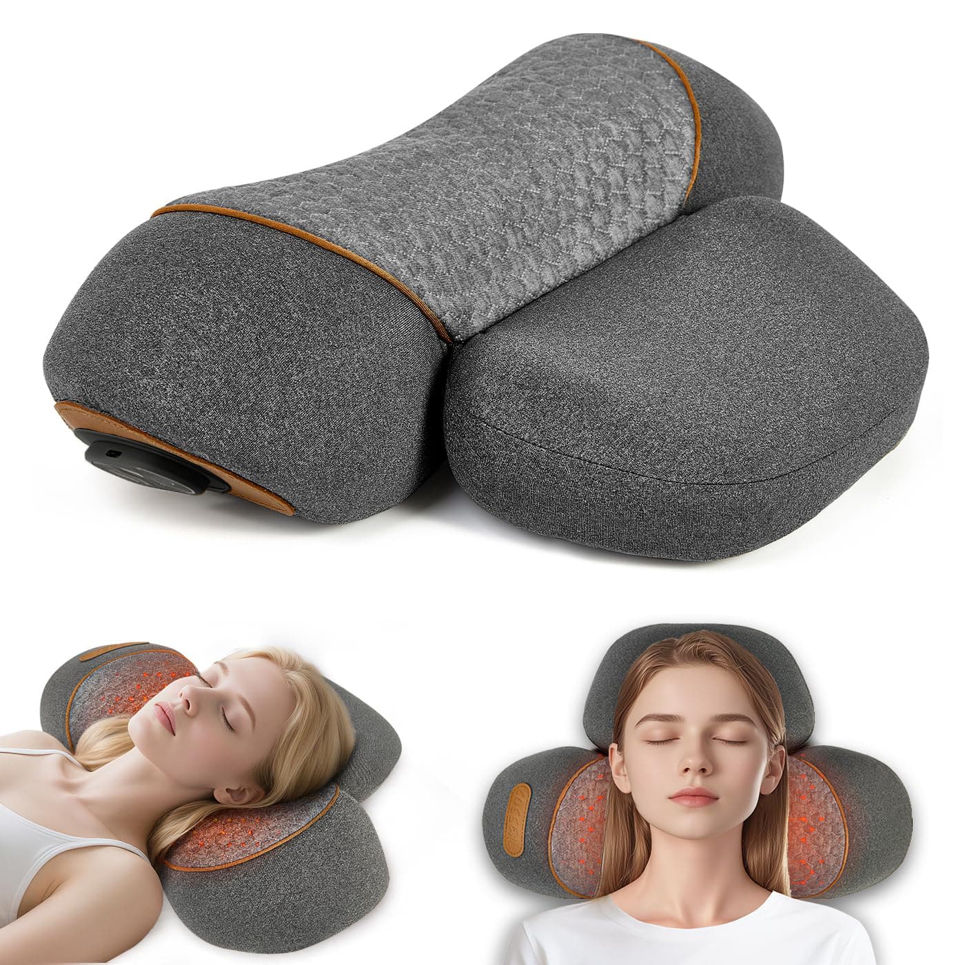Morfone - 3-in-1 Heating and Massage Neck Pillow for Relieving Shoulder and Back Pain Cervical Massage Pillow 1 Piece - Gray